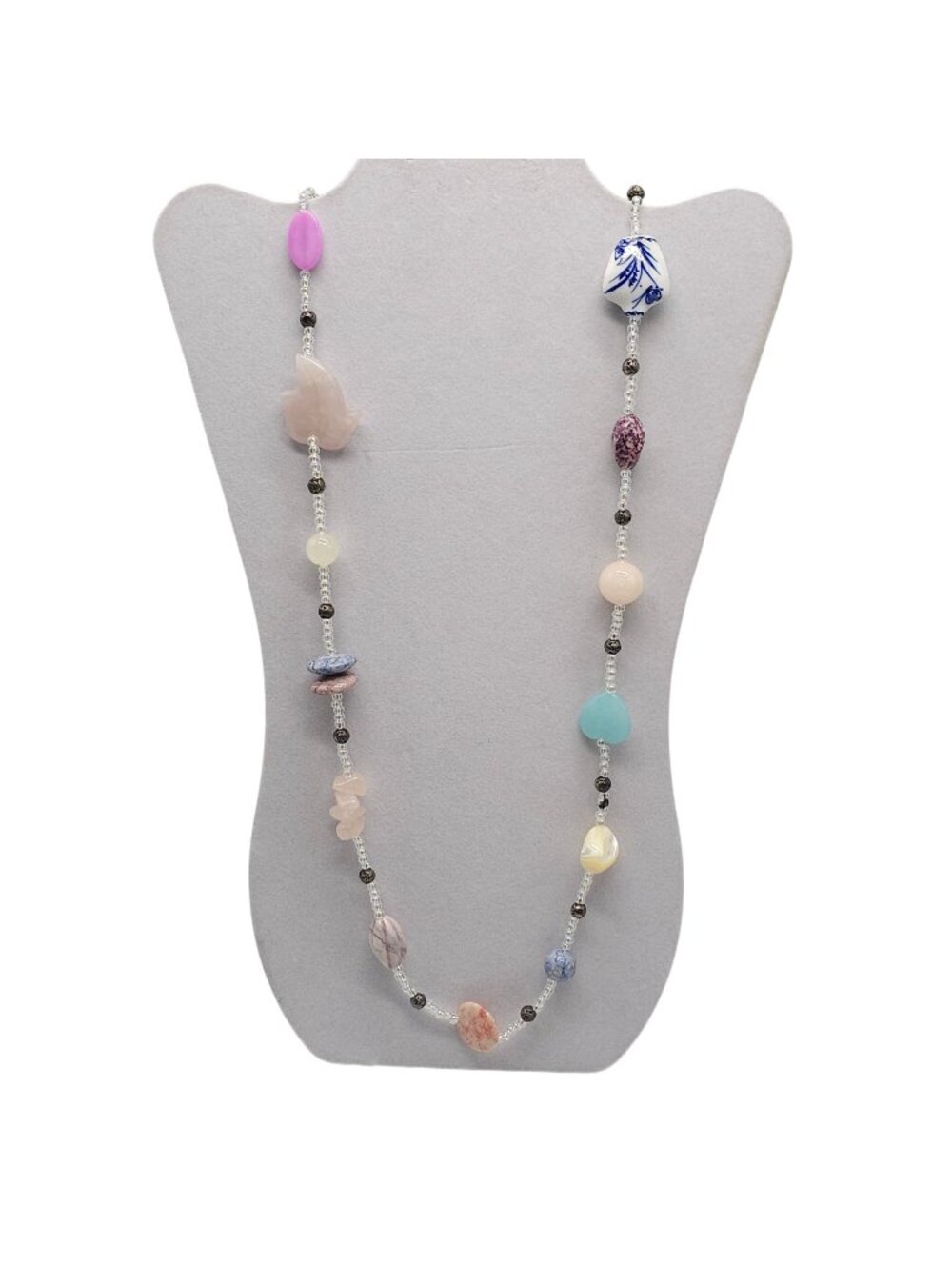 Multicolor Handmade Beaded Necklace With Unique Gemstones & Ceramic Accents